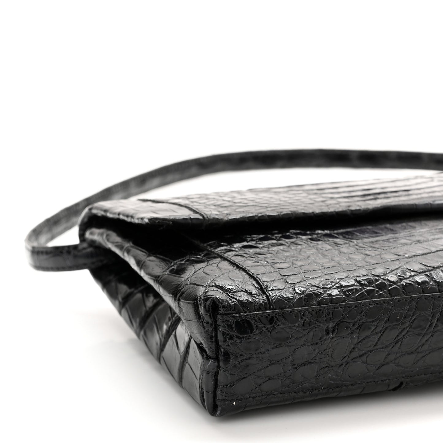 Crocodile Foldover Clutch Black White