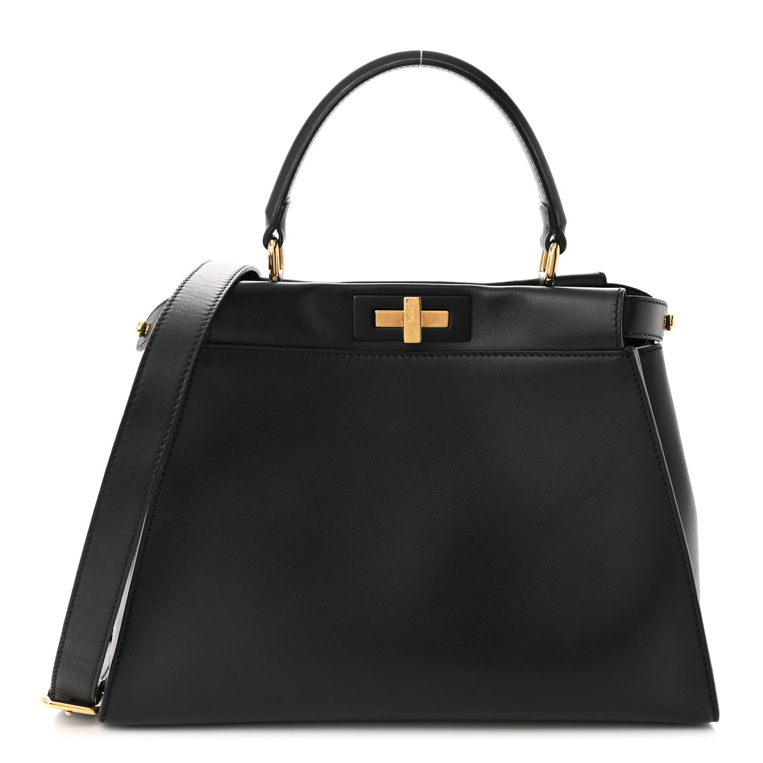 Fendi Vitello Seta Shiny Nappa Medium Peekaboo Iconic Satchel Black 1 of 11