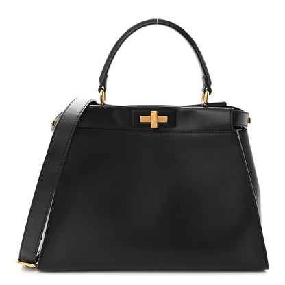 Fendi Vitello Seta Shiny Nappa Medium Peekaboo Iconic Satchel Black 1 of 11