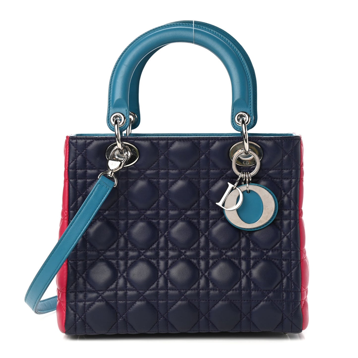 Lambskin Cannage Medium Tri-Color Lady Dior Sapphire Fuchsia Turquoise