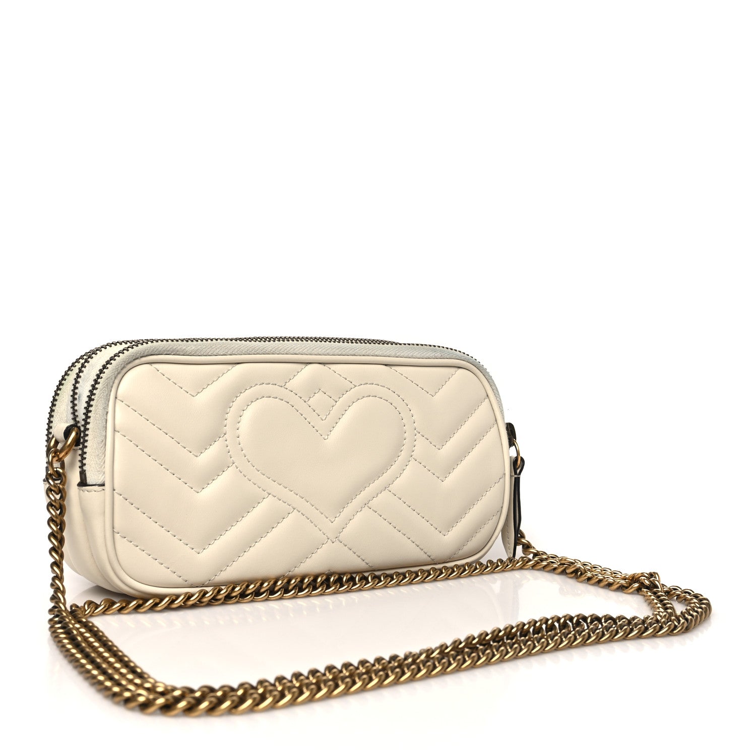 Gucci Calfskin Matelasse Mini GG Marmont Chain Crossbody Bag Mystic White 2 of 14