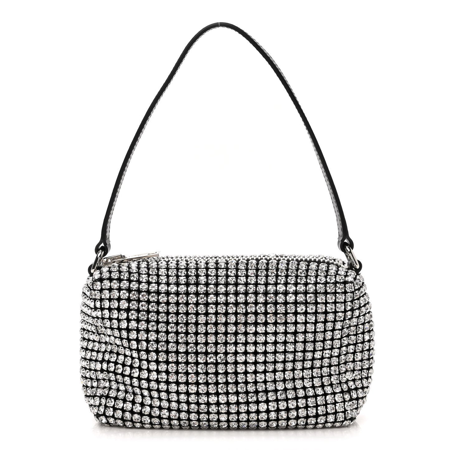 Mesh Crystal Rhinestone Mini Heiress Pouch Black Silver