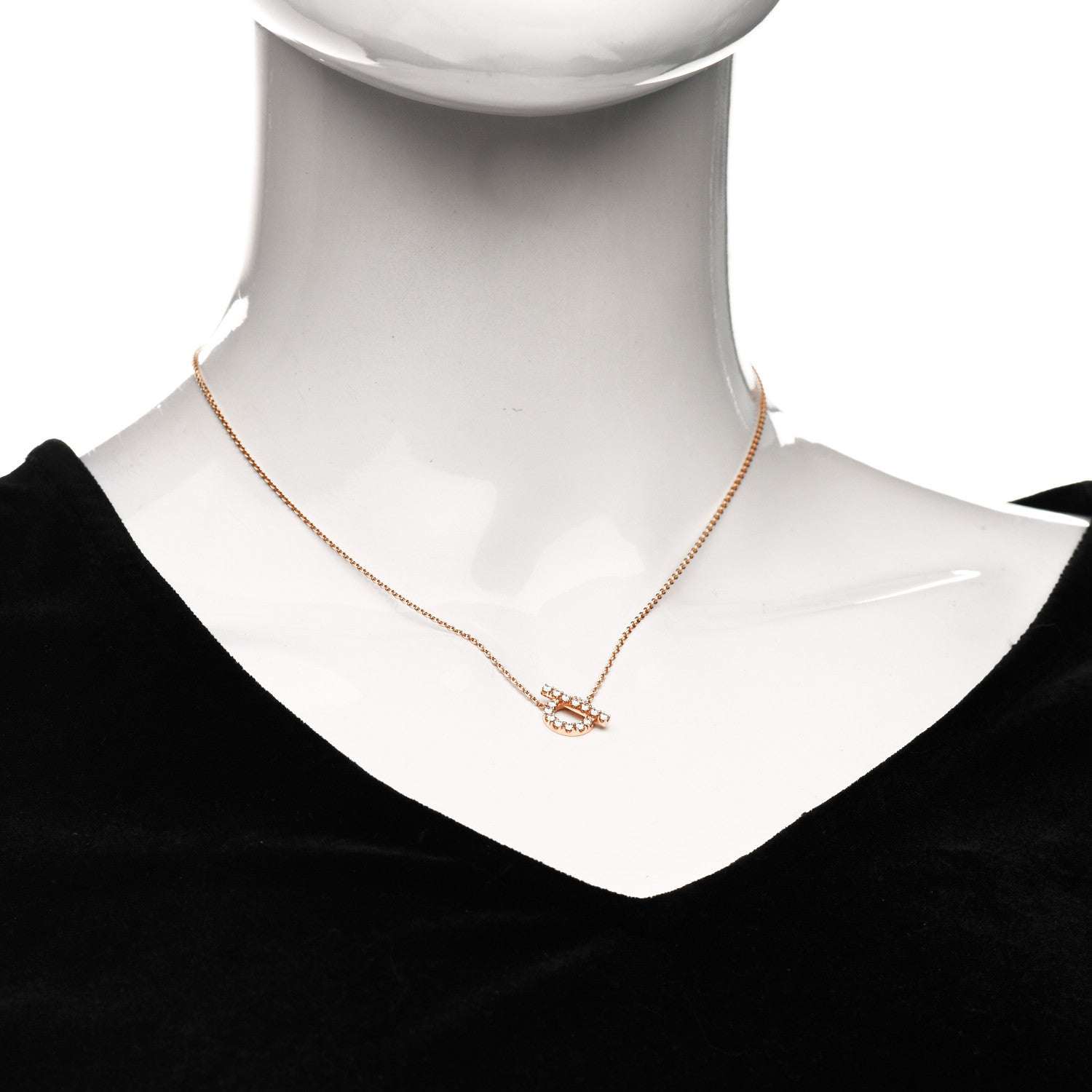 Hermes 18K Rose Gold Diamond Finesse Pendant Necklace 2 of 4