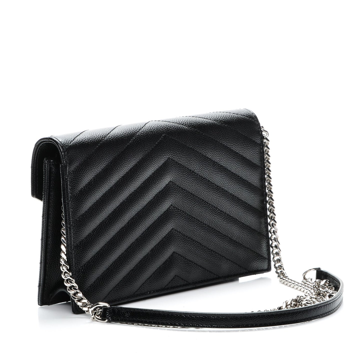 Grain De Poudre Matelasse Chevron Monogram Envelope Chain Wallet Black