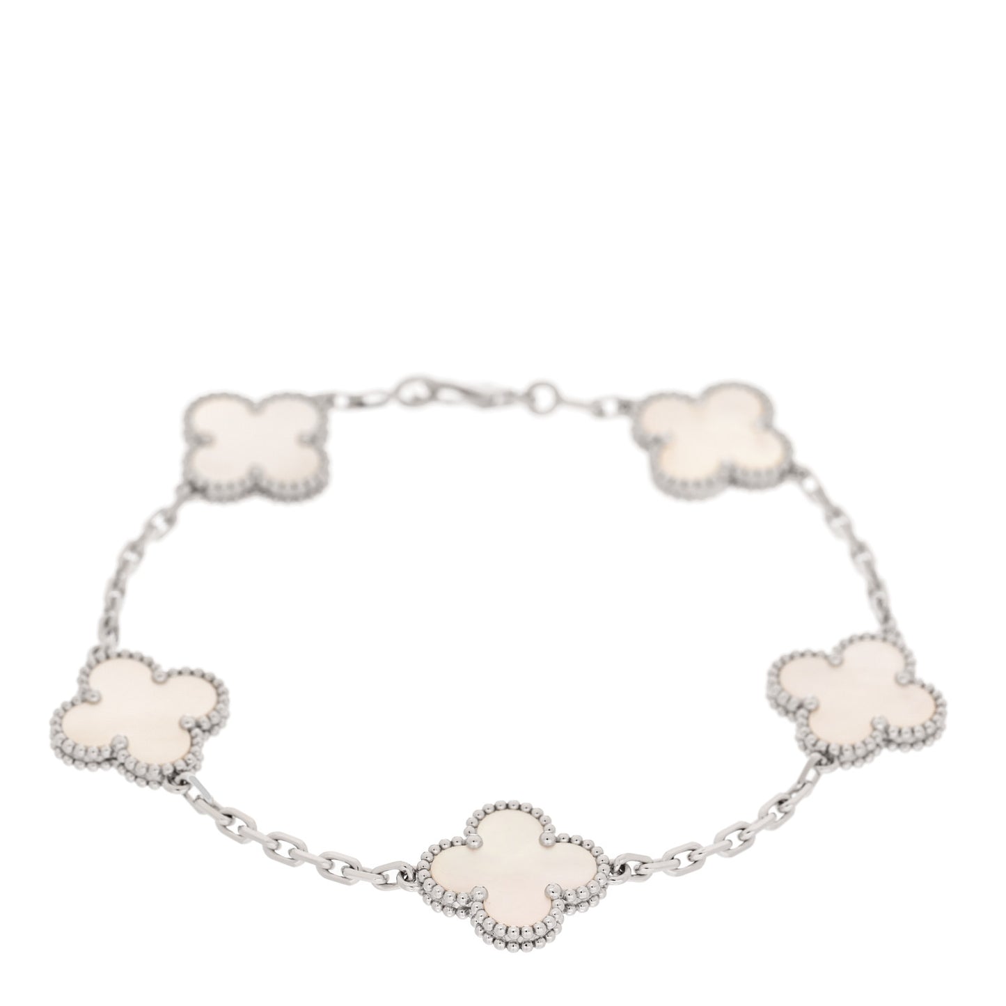 18K White Gold Mother of Pearl 5 Motifs Vintage Alhambra Bracelet