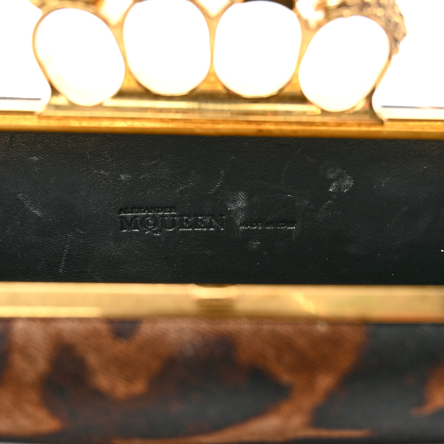 Silk Ocelot Print Skull Knuckle Box Clutch