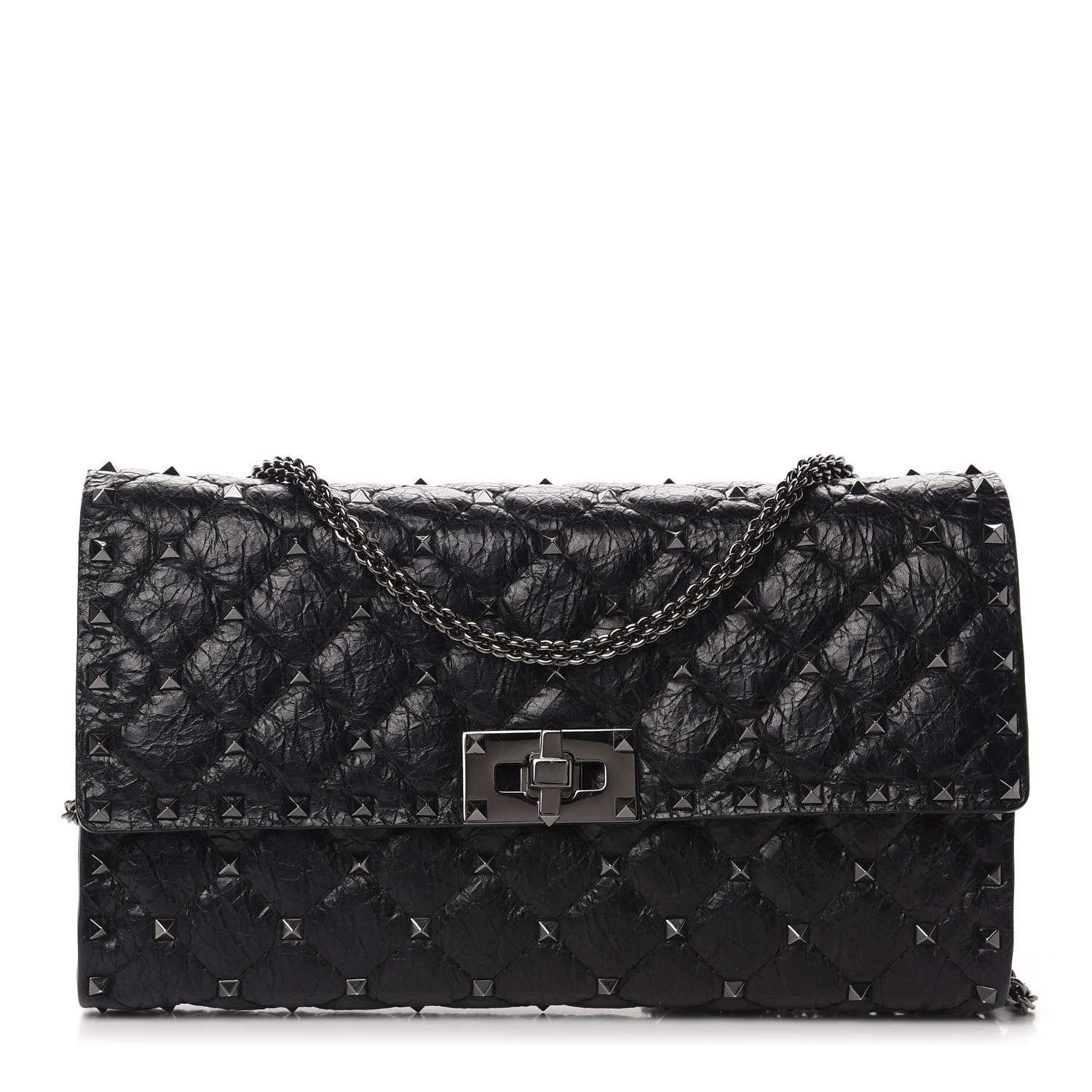 Valentino Garavani Craquele Nappa Rockstud Spike Wallet on Chain Black 1 of 10