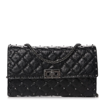 Valentino Garavani Craquele Nappa Rockstud Spike Wallet on Chain Black 1 of 10