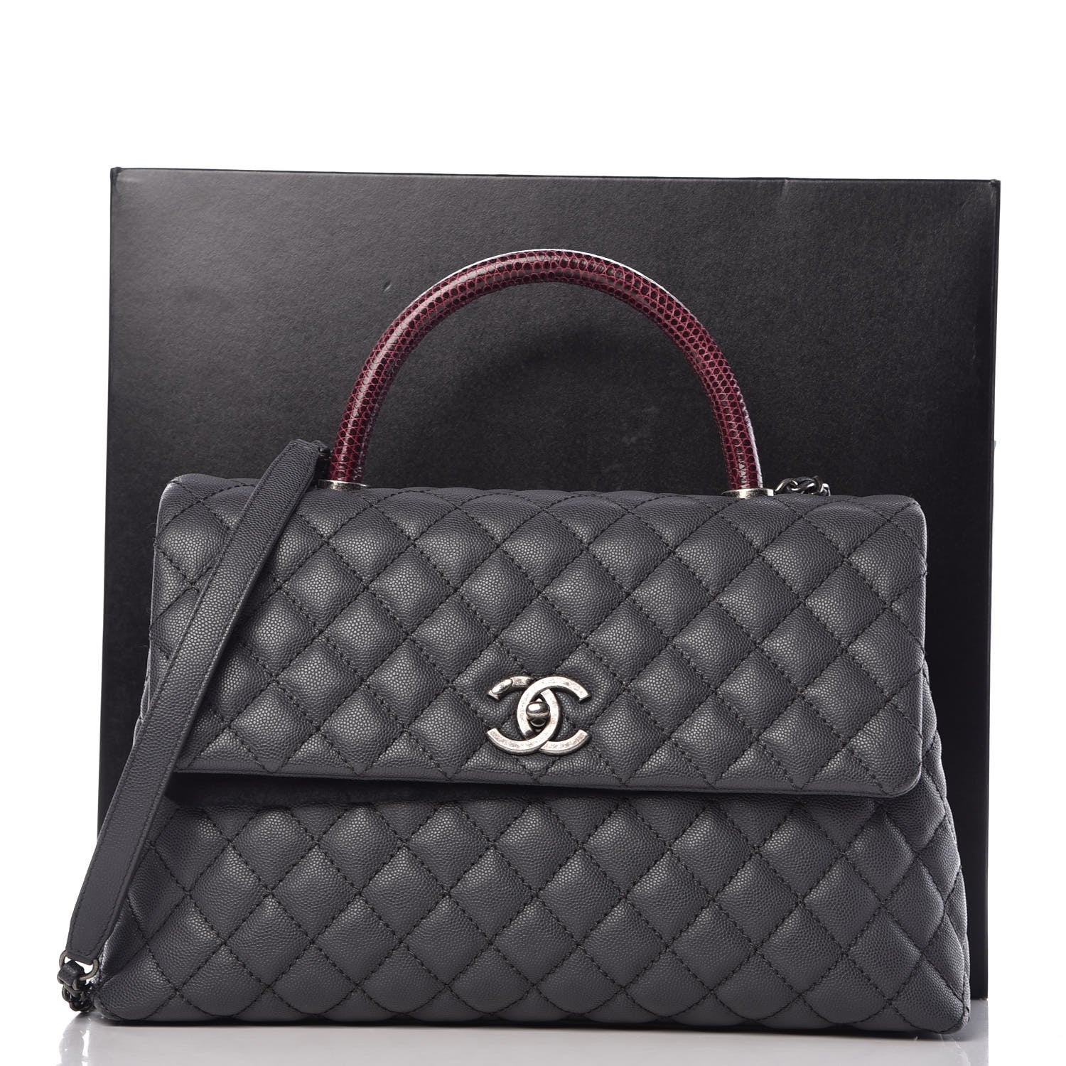 Chanel Caviar Lizard Quilted Medium Coco Handle Flap Grey 9 of 9