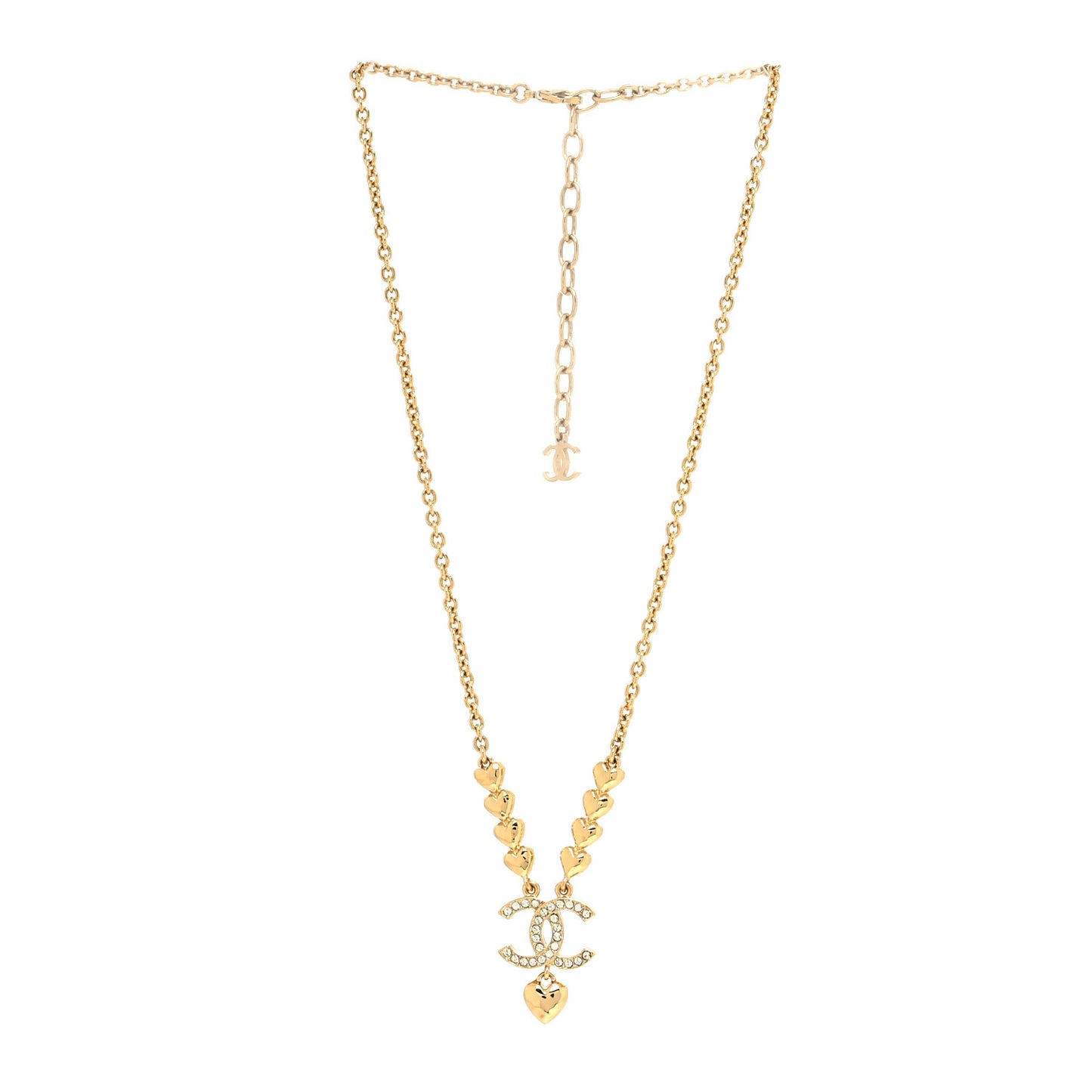Crystal CC Heart Link Pendant Necklace in Gold