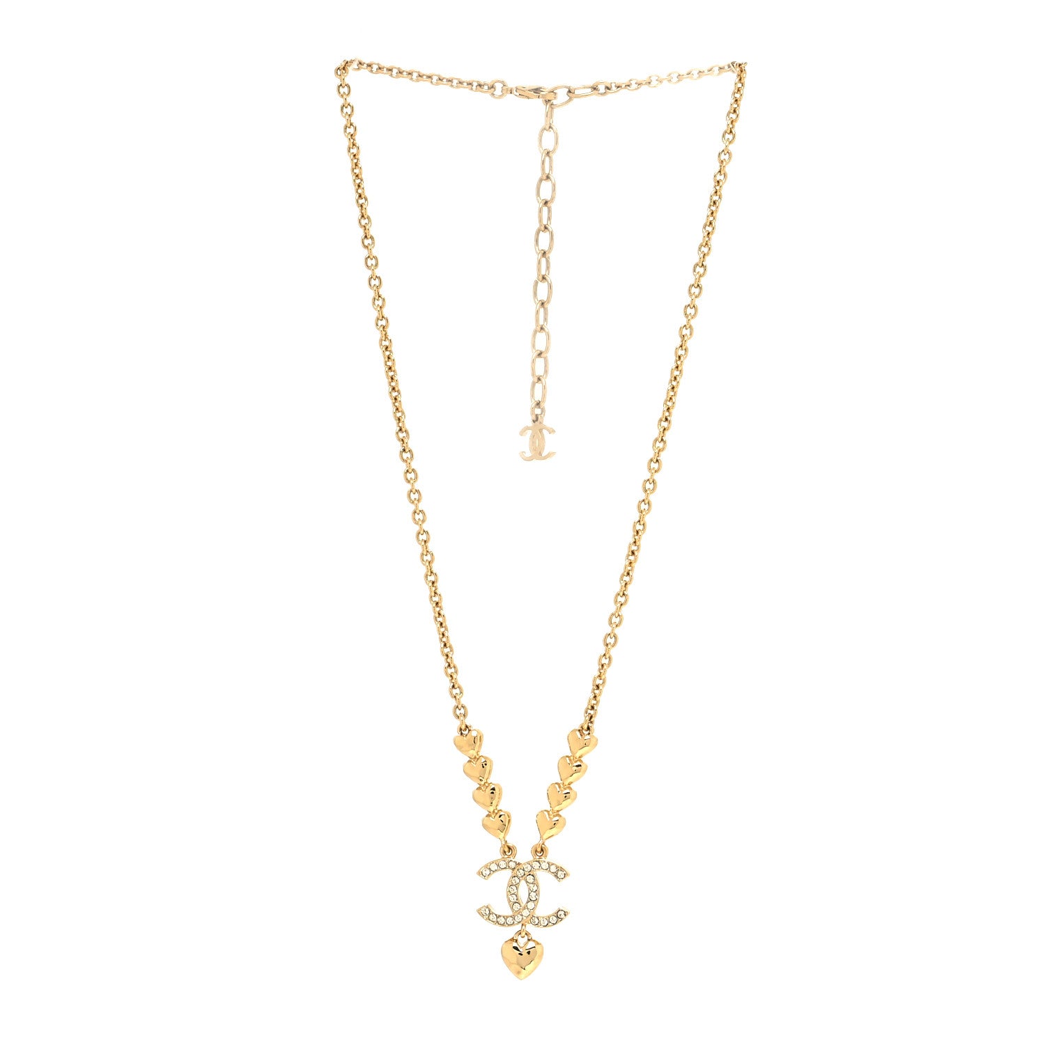 Chanel Crystal CC Heart Link Pendant Necklace in Gold 3 of 5
