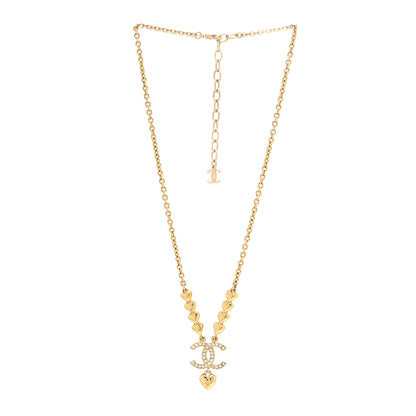 Chanel Crystal CC Heart Link Pendant Necklace in Gold 3 of 5