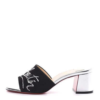 Christian Louboutin Veau Velours Specchio Dear Home 55 Slide Sandals 36.5 Black Crystal 1 of 8