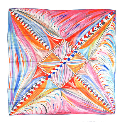 Hermes Silk Carre Geant Summer Petit Duc Scarf 140 Rose Orange Turquoise 1 of 4