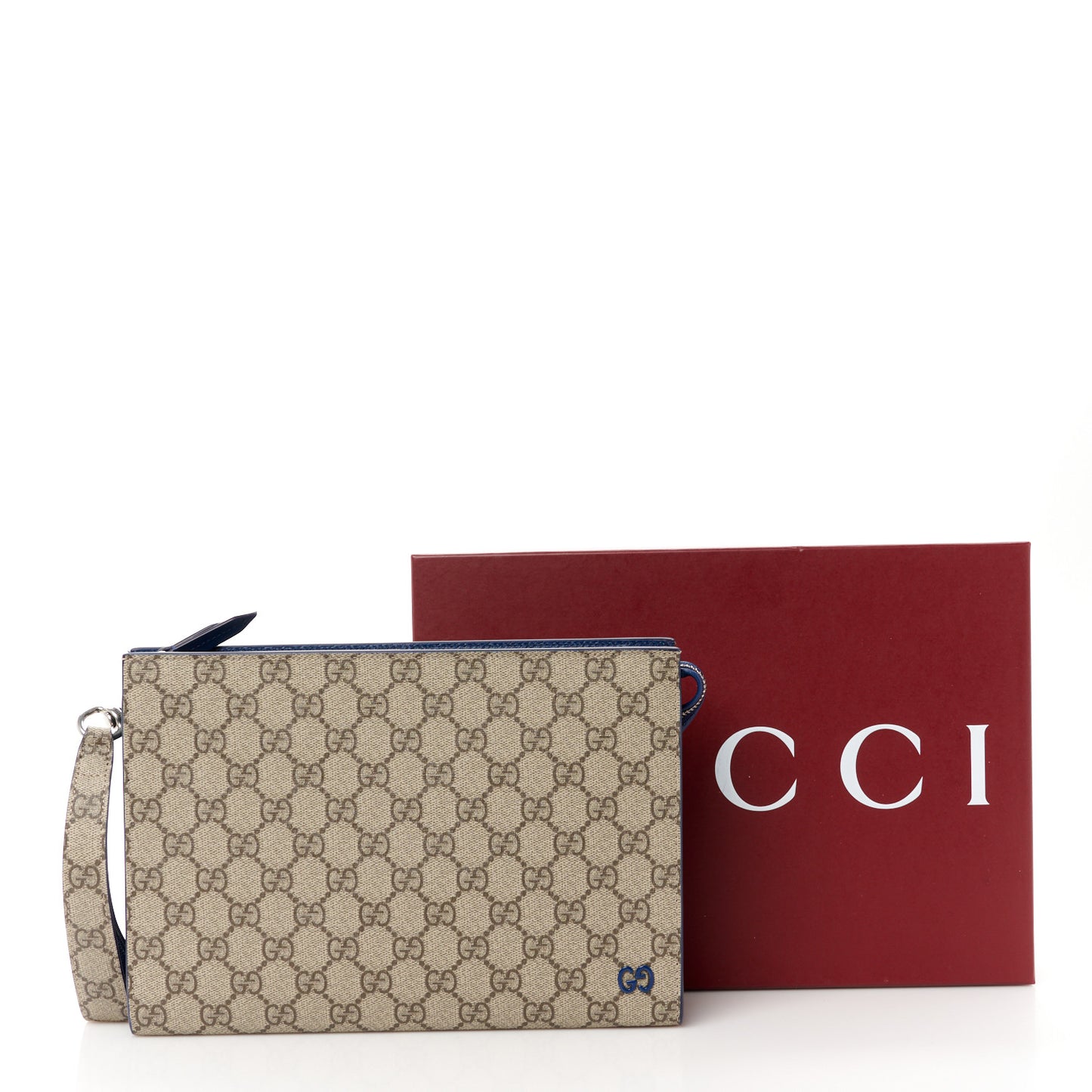 GG Supreme Monogram Bi-Color Small Zip Wristlet Pouch Beige Ebony Royale