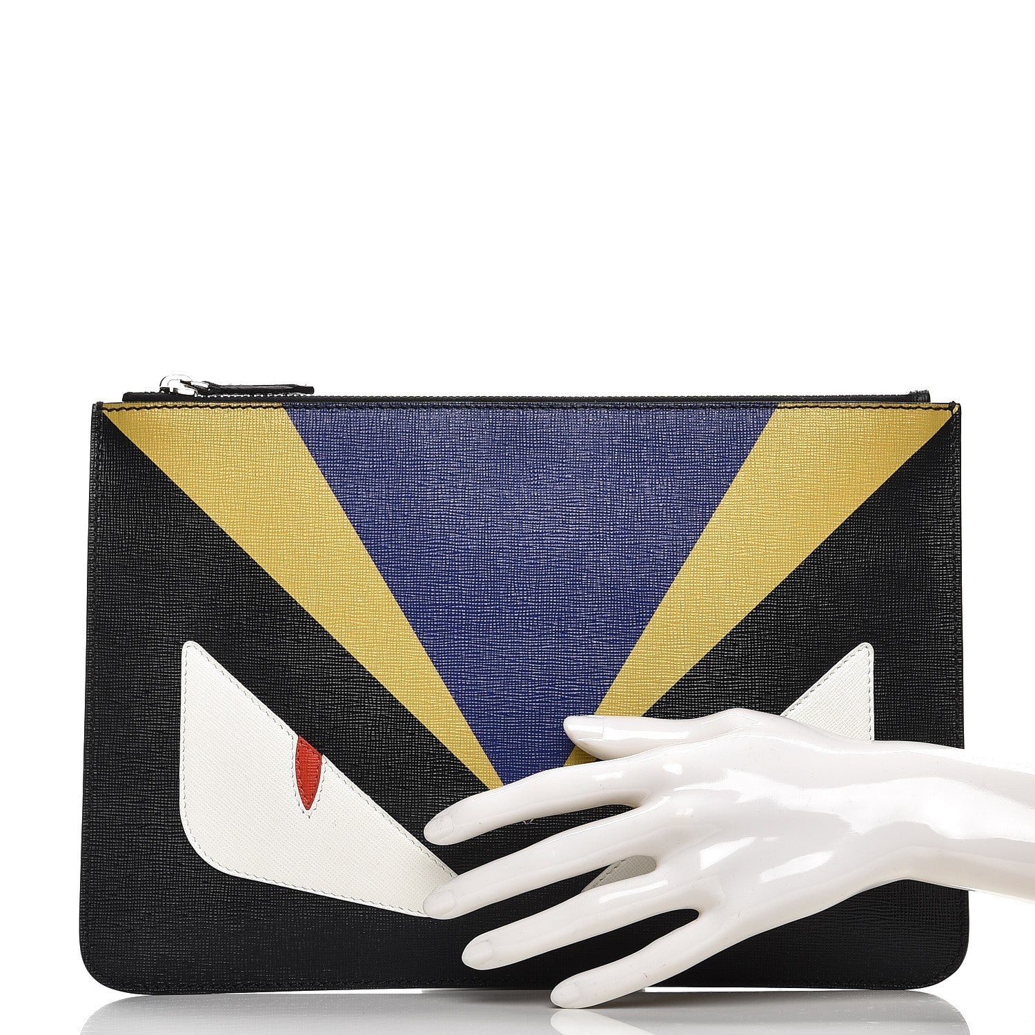 Fendi Vitello Elite Monster Eyes Pouch Black Neon Blue 2 of 8