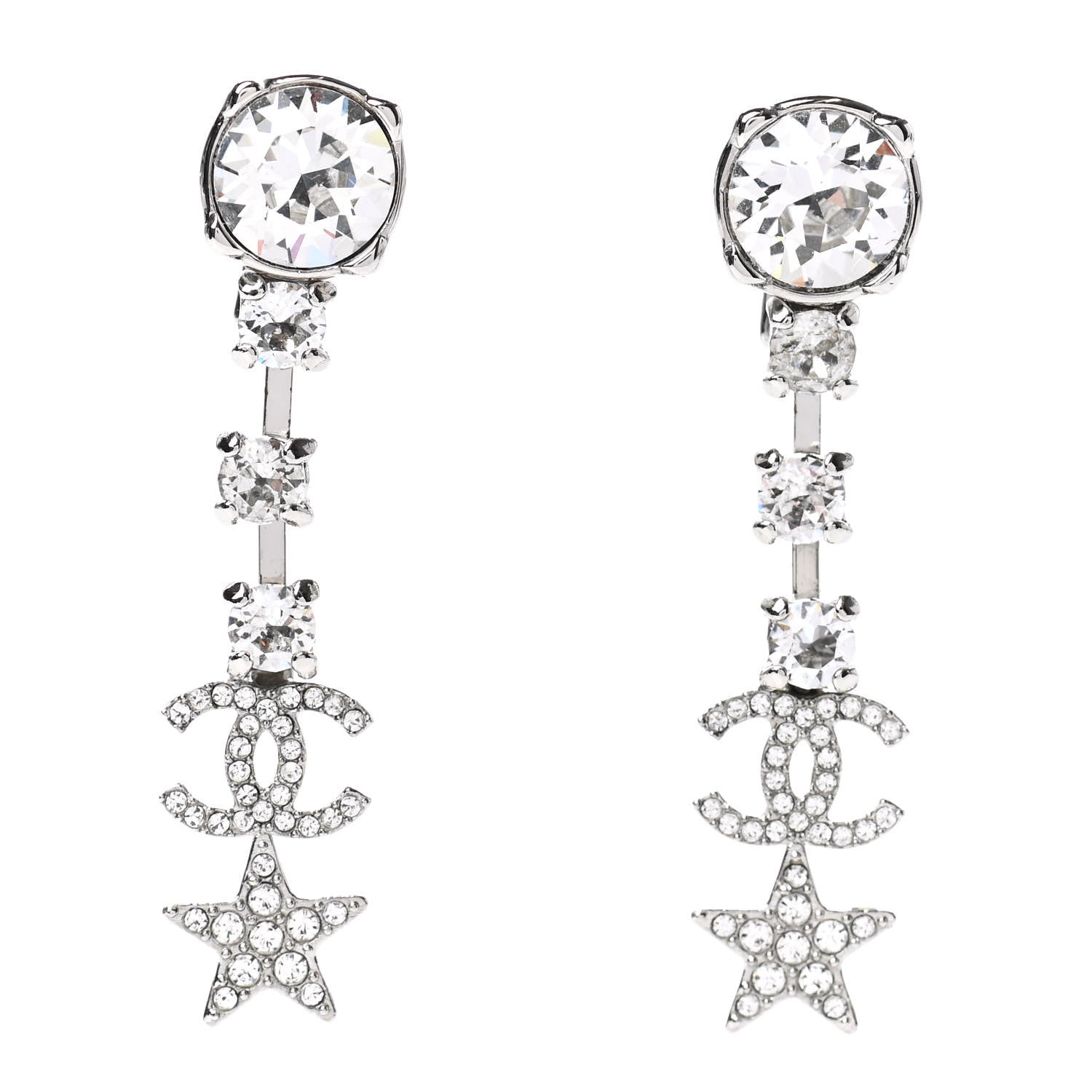 Chanel Crystal Starfall Drop CC Earrings Silver 1 of 4