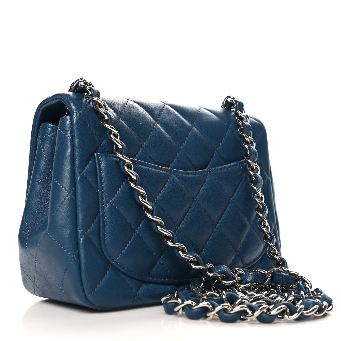 Lambskin Quilted Mini Square Flap Dark Blue