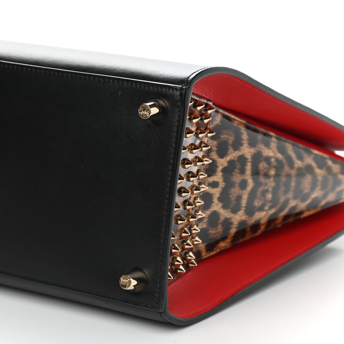 Calfskin Patent Leopard Spiked Large Paloma Black