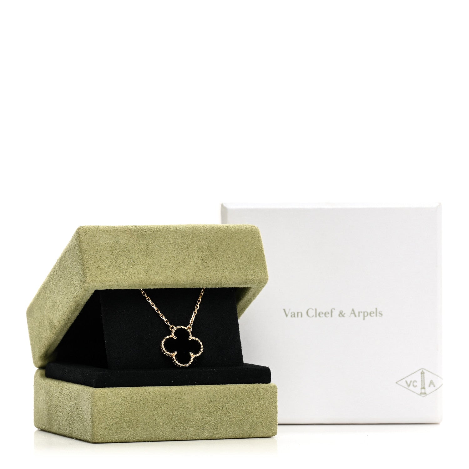 Van Cleef & Arpels 18K Yellow Gold Black Onyx Vintage Alhambra Pendant Necklace 5 of 5