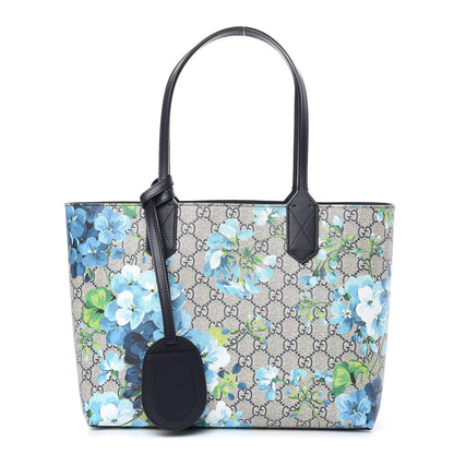 Gucci GG Supreme Monogram Blooms Small Reversible Tote Beige Blue Navy 1 of 14
