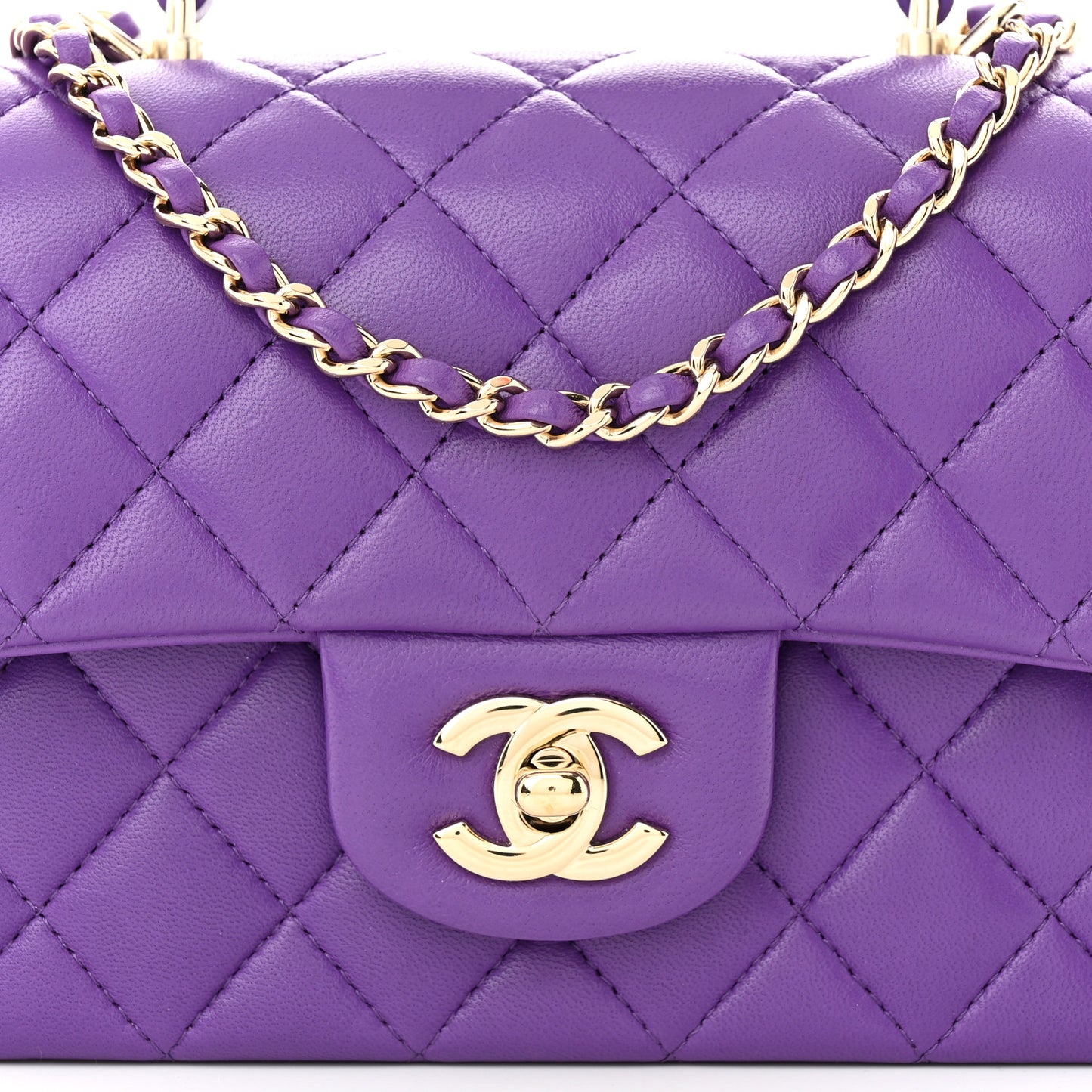 Lambskin Quilted Mini Top Handle Rectangular Flap Dark Purple