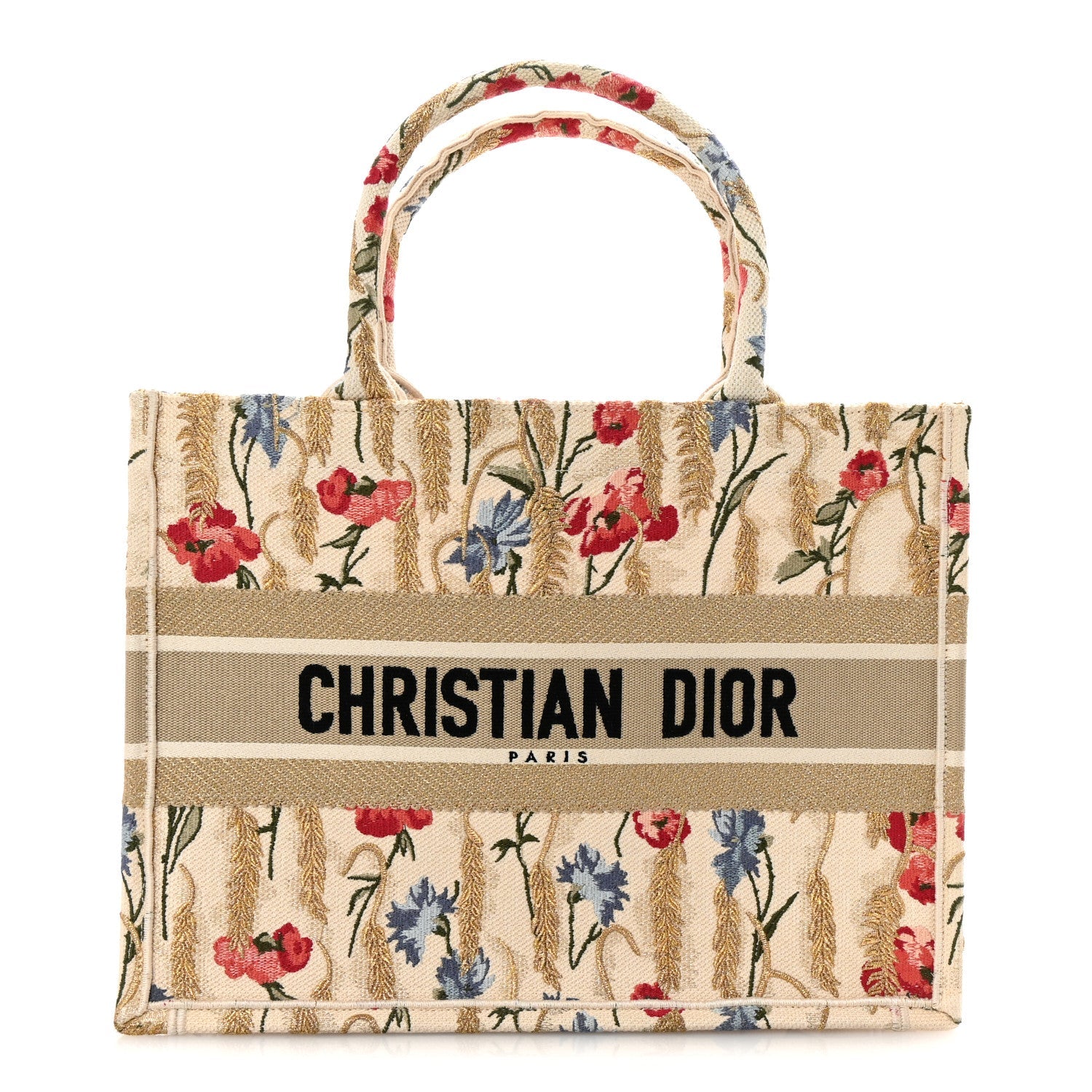 Christian Dior Canvas Embroidered Medium Hibiscus Book Tote Beige Multicolor 1 of 9