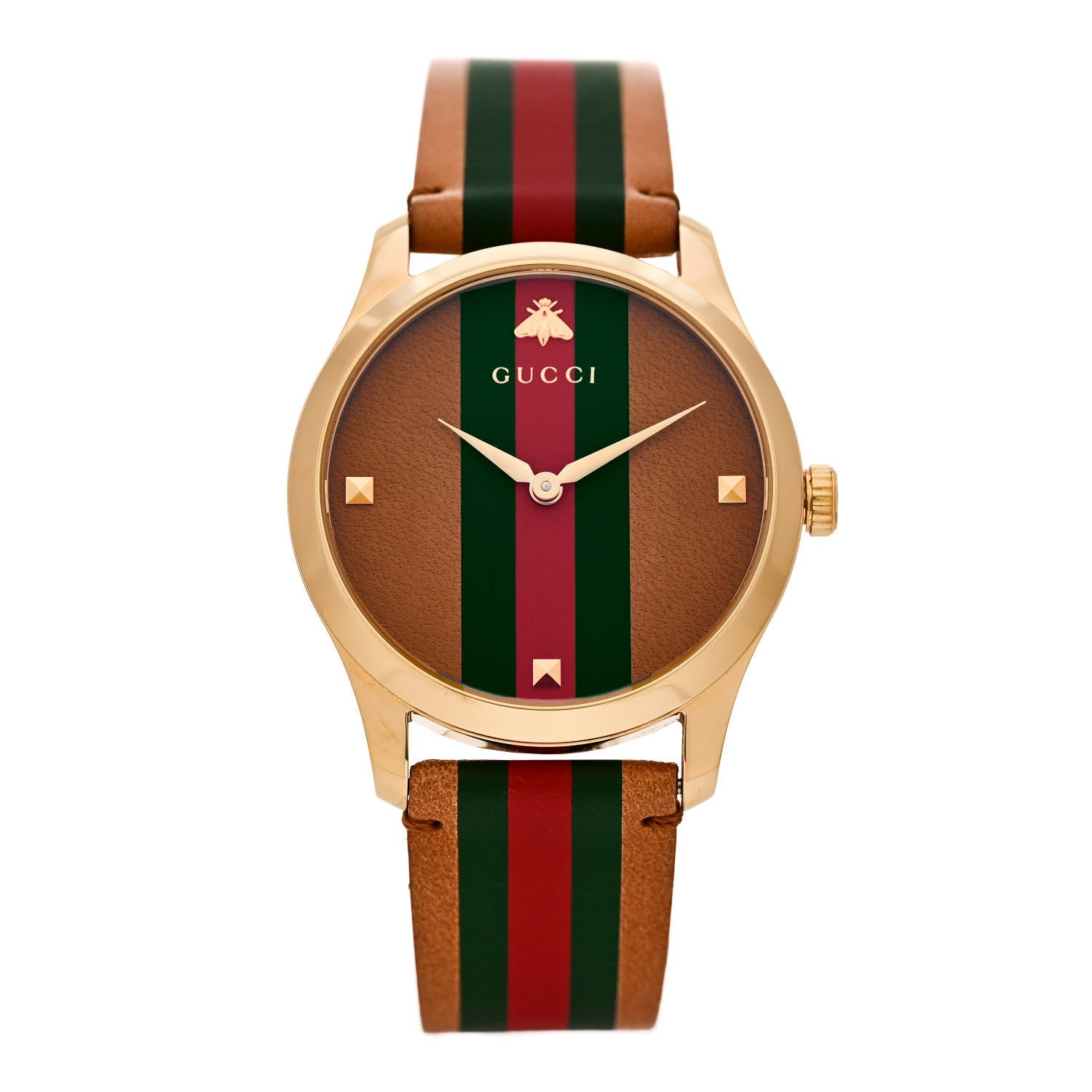 Gucci Stainless Steel Calfskin 38mm G-Timeless Stripe Web Quartz Watch Brown 1 of 5
