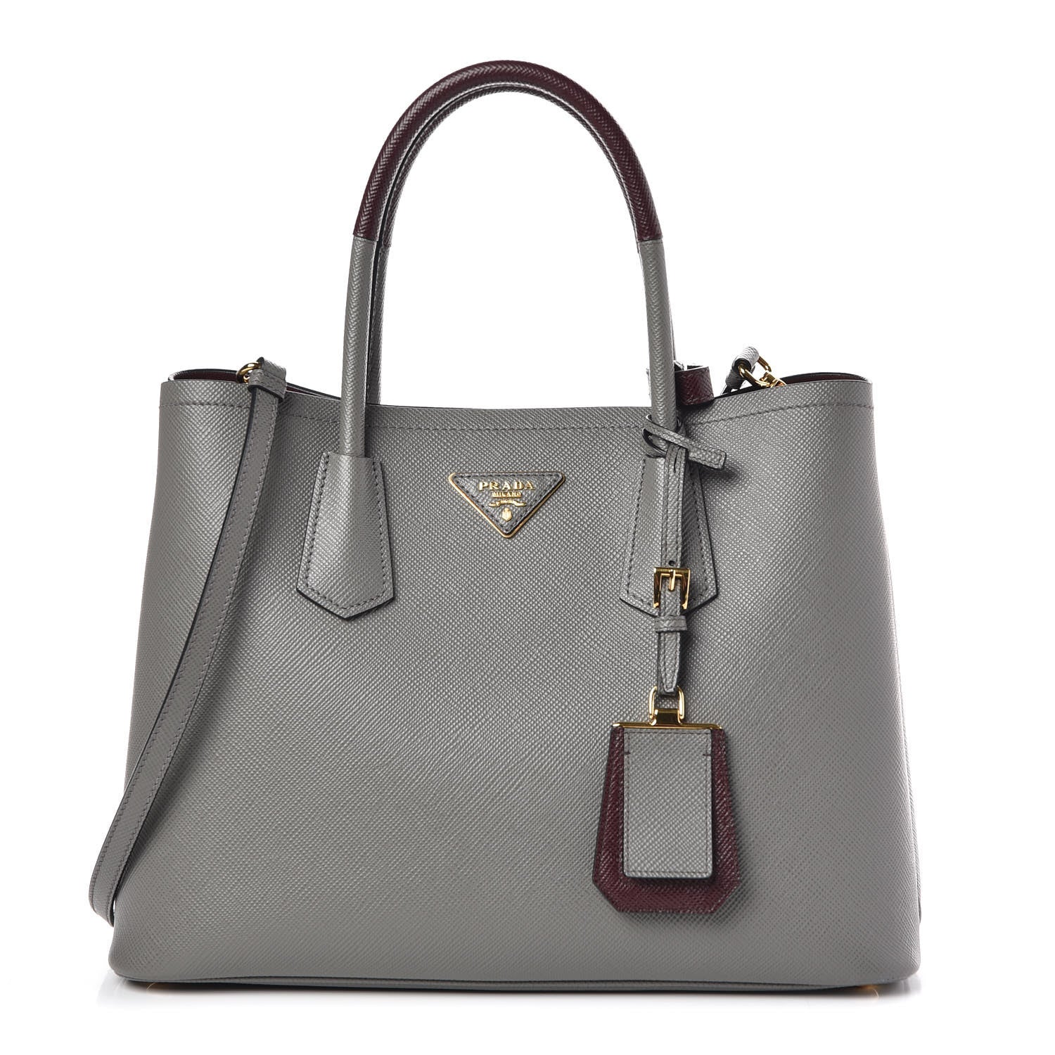 Prada Saffiano Cuir Medium Bi-Color Double Bag Marmo Granato 1 of 8