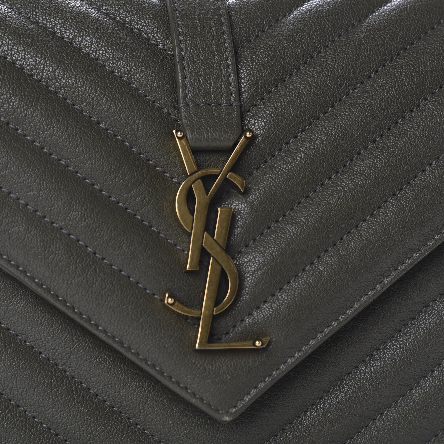 Saint Laurent Sheepskin Matelasse Chevron Monogram Medium College Bag Military Olive 9 of 9