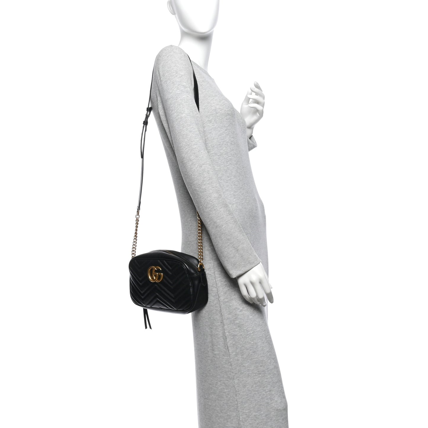 Calfskin Matelasse Small GG Marmont Chain Shoulder Bag Black