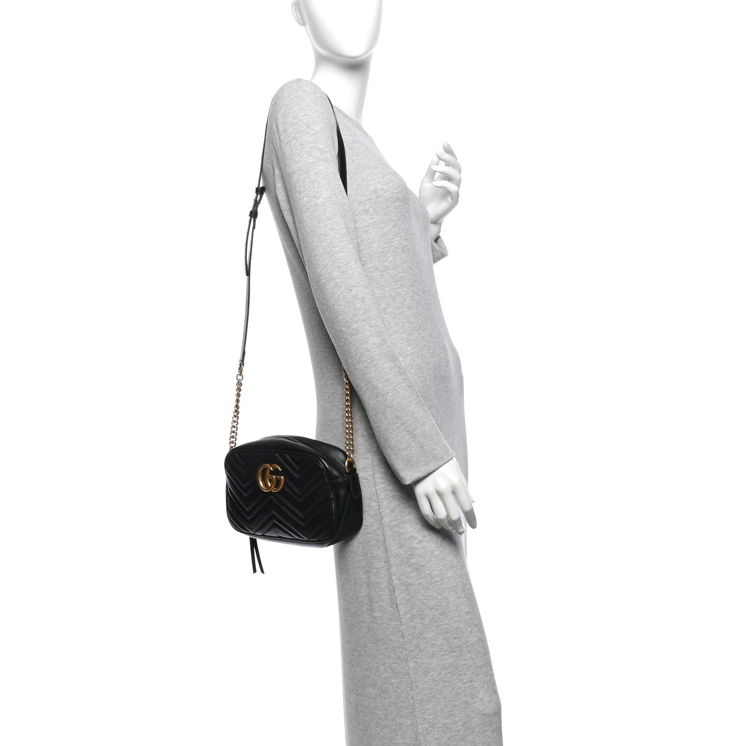 Gucci Calfskin Matelasse Small GG Marmont Chain Shoulder Bag Black 2 of 14