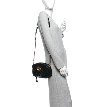 Gucci Calfskin Matelasse Small GG Marmont Chain Shoulder Bag Black 2 of 14