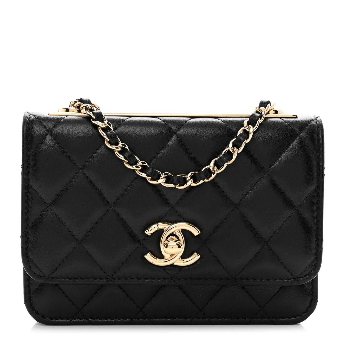 Lambskin Quilted Mini Trendy CC Wallet On Chain WOC Black
