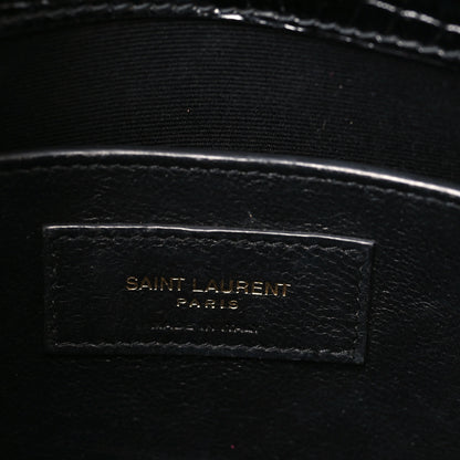 Saint Laurent Shiny Calfskin Crocodile Embossed Small Manhattan Baguette Black 5 of 9