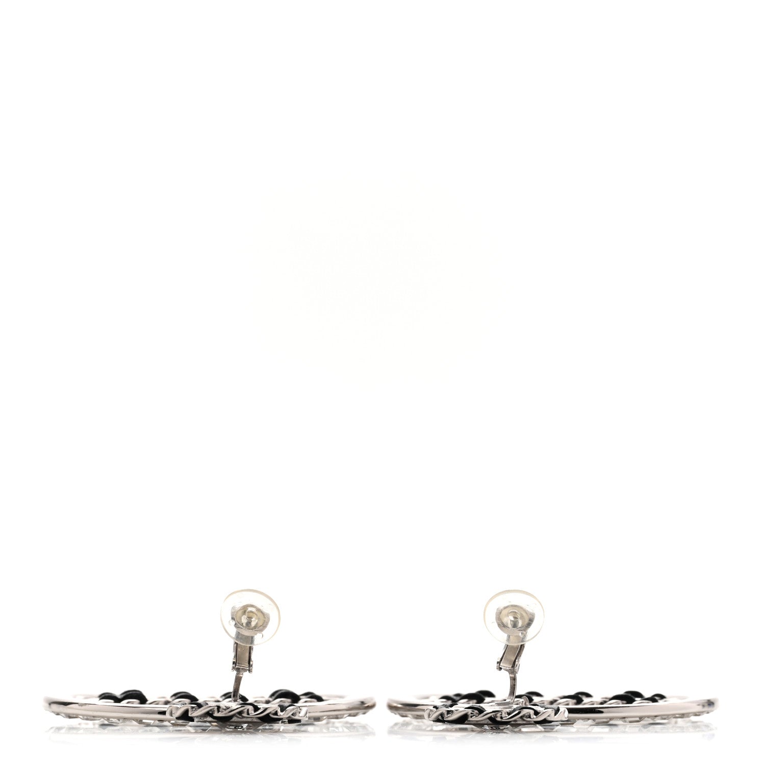 Chanel Crystal Lambskin Chain CC Hoop Clip On Earrings Black Silver 3 of 6
