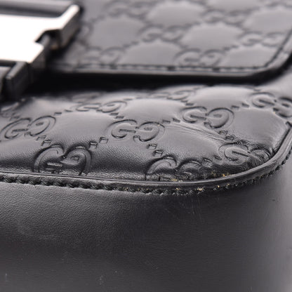 Gucci Guccissima Signature Single Buckle Flap Messenger Bag Black 11 of 14