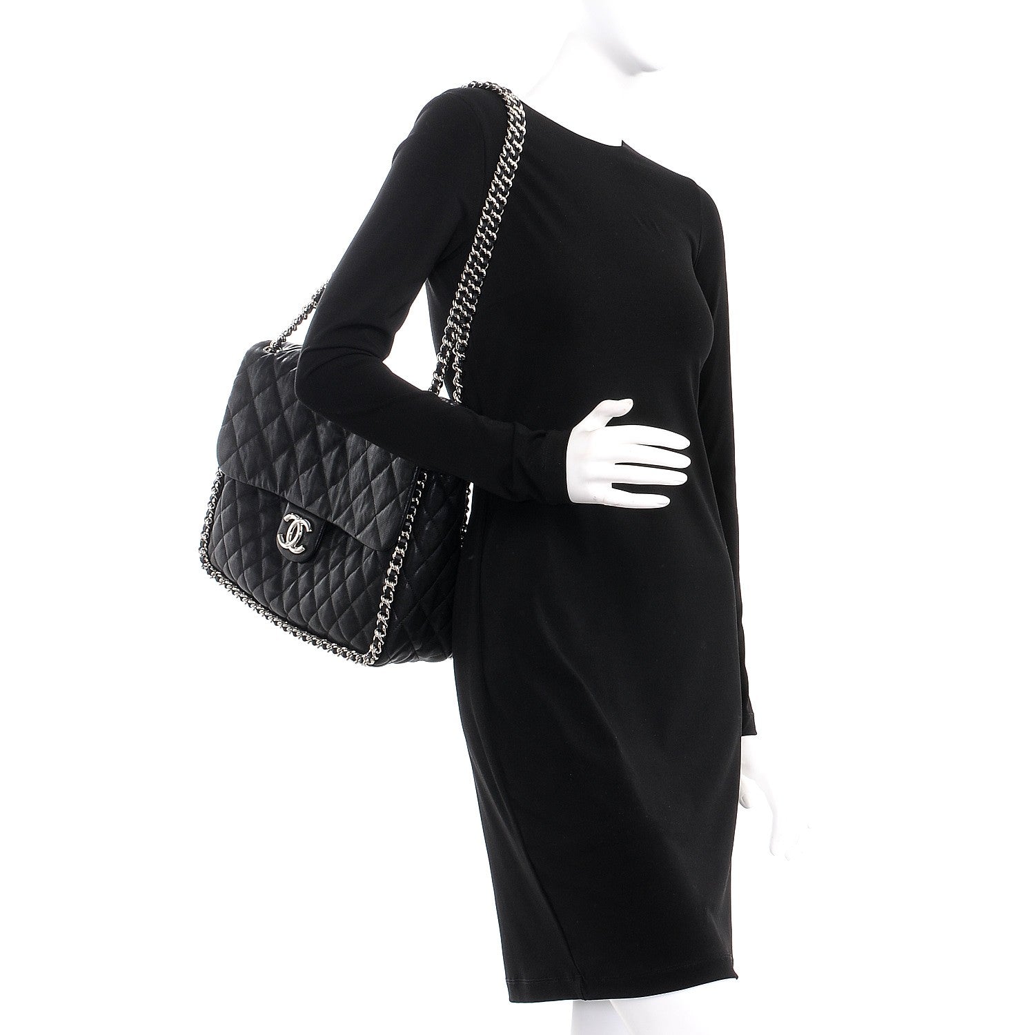 Chanel Washed Lambskin Quilted Maxi Chain Around Flap Black 2 of 9