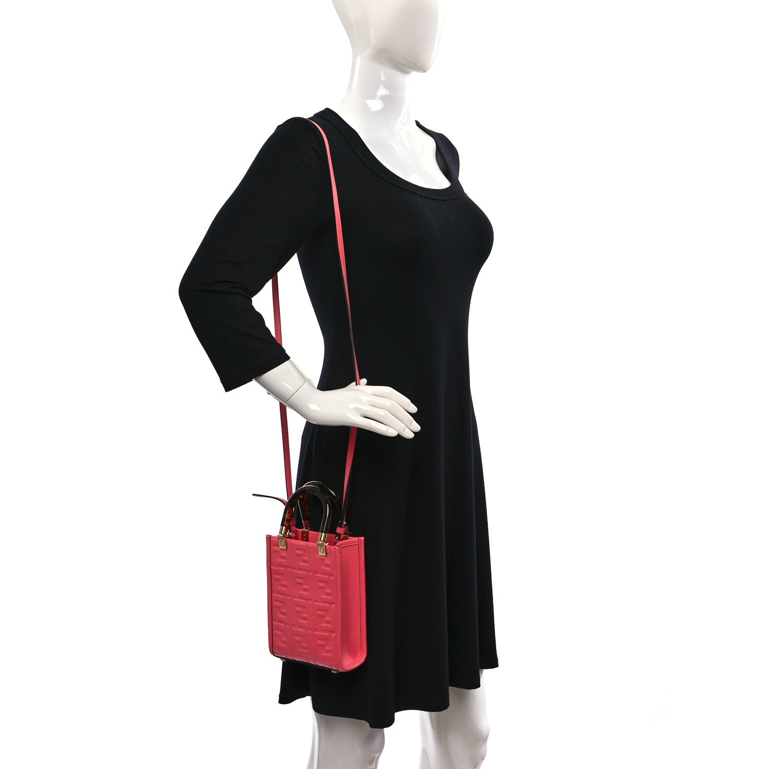 Fendi Vitello Plexiglass FF Embossed Mini Fendi Sunshine Shopper Tote Pink Dalia 2 of 8