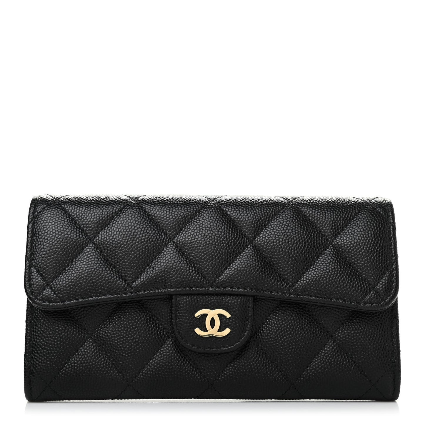 Caviar Quilted Medium Gusset Flap Wallet Black