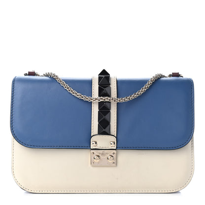 Valentino Garavani Vitello Tri-Color Medium Glam Lock Rockstud Flap Blue White Burgundy 1 of 8
