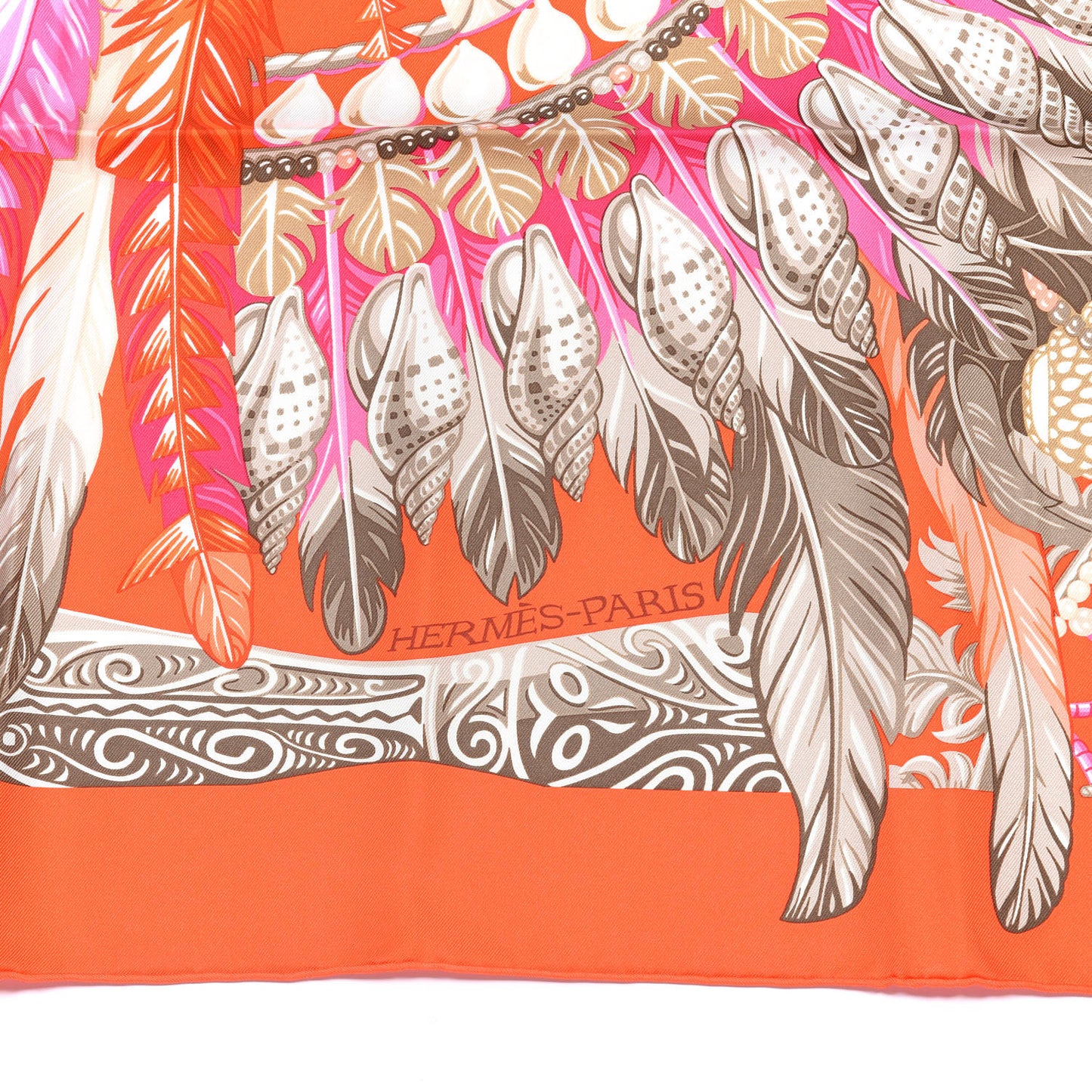 Silk La Danse Pacifique Scarf 90 Orange Rose Vif Kaki