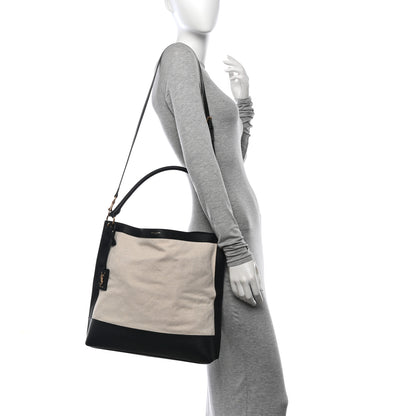 Saint Laurent Canvas Calfskin Tag Hobo White Black 2 of 12