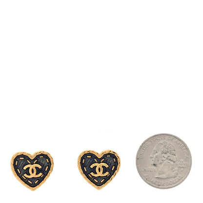 Chanel Metal Enamel CC Denim Heart Earrings Gold Blue 2 of 5