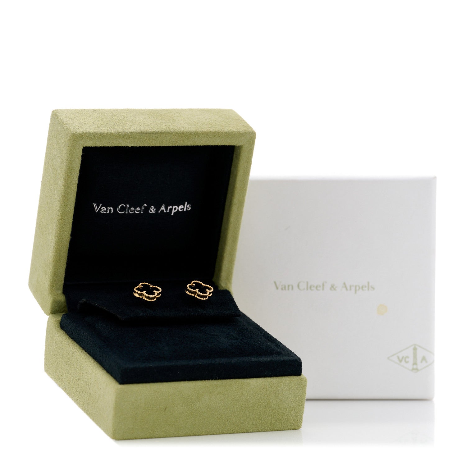Van Cleef & Arpels 18K Yellow Gold Black Onyx Sweet Alhambra Earrings 5 of 5