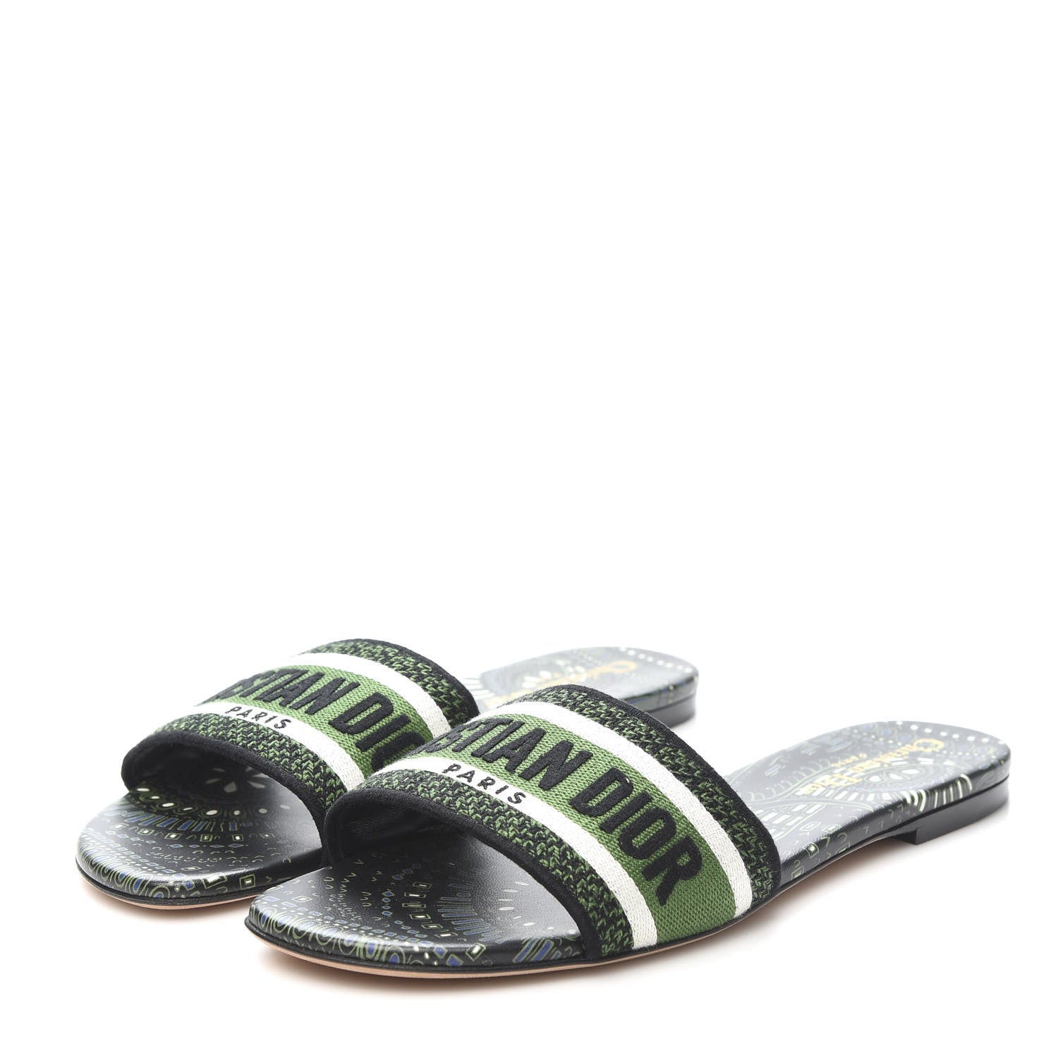 Christian Dior Canvas Embroidered Animals Dway Mules Slide Sandals 39 Green 3 of 8