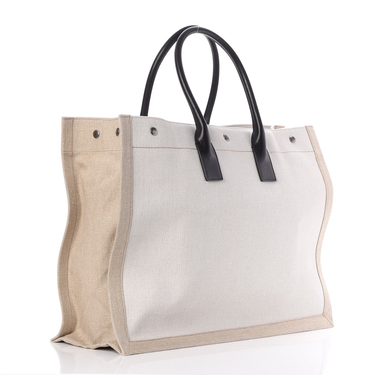 Saint Laurent Linen Calfskin Rive Gauche Tote Optic White 3 of 7