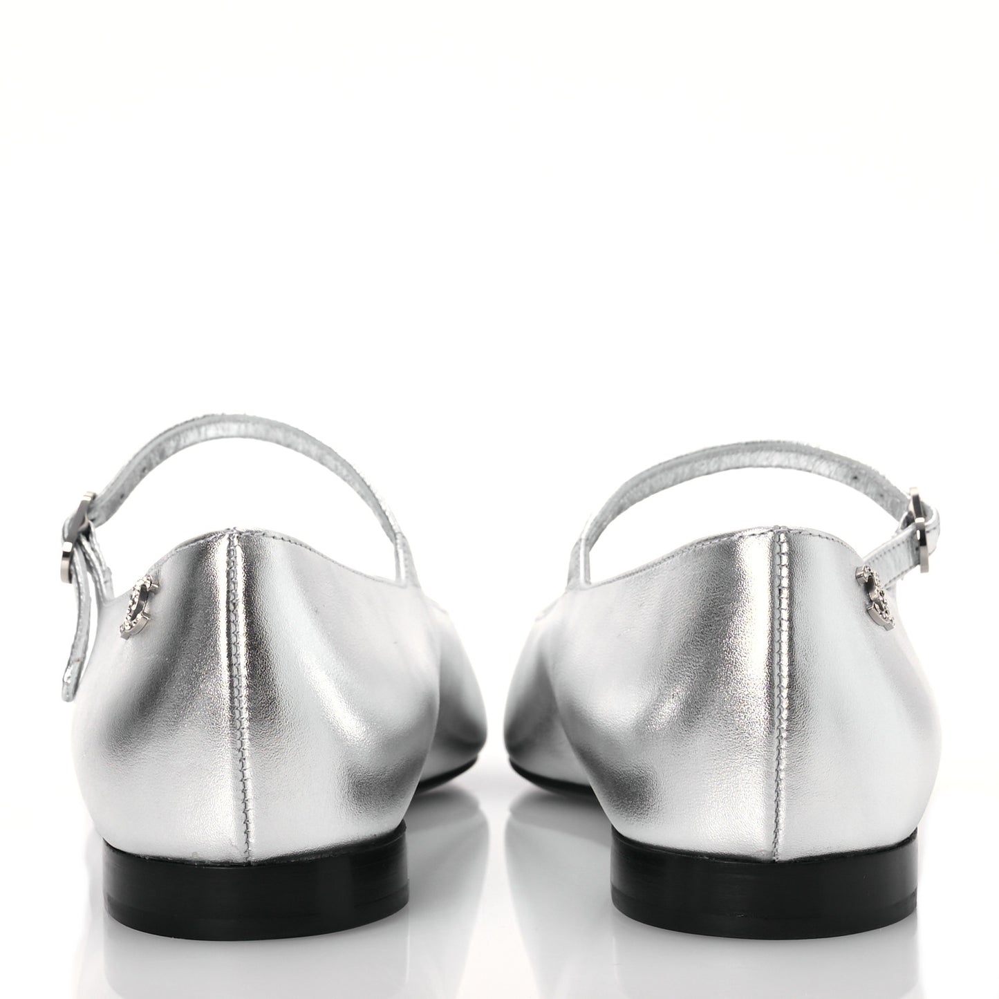 Laminated Calfskin Grosgrain Mary Janes Flats 37 Silver Black