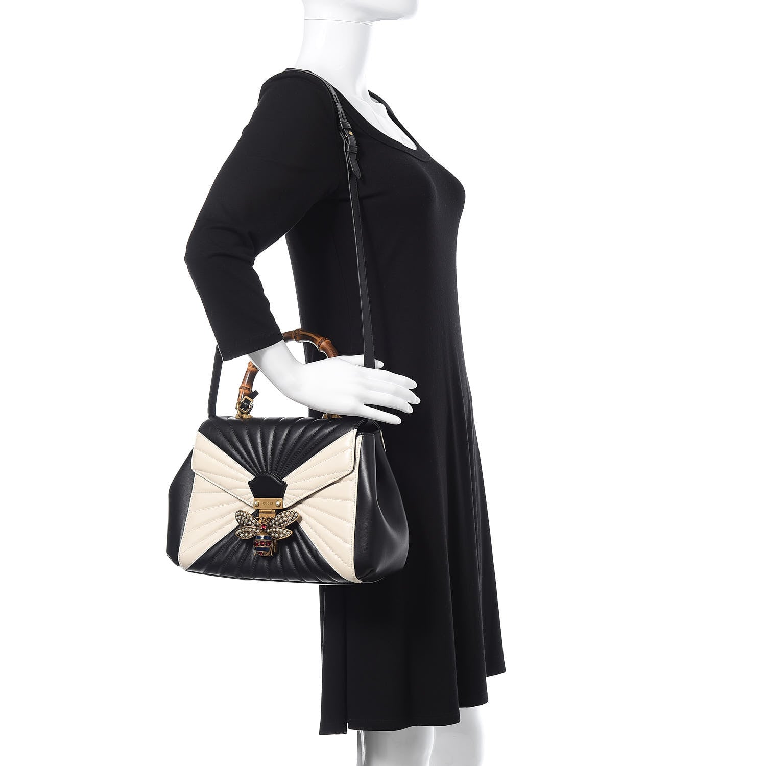 Gucci Calfskin Bamboo Trapuntata Queen Margaret Top Handle Bag Mystic White Black 2 of 11