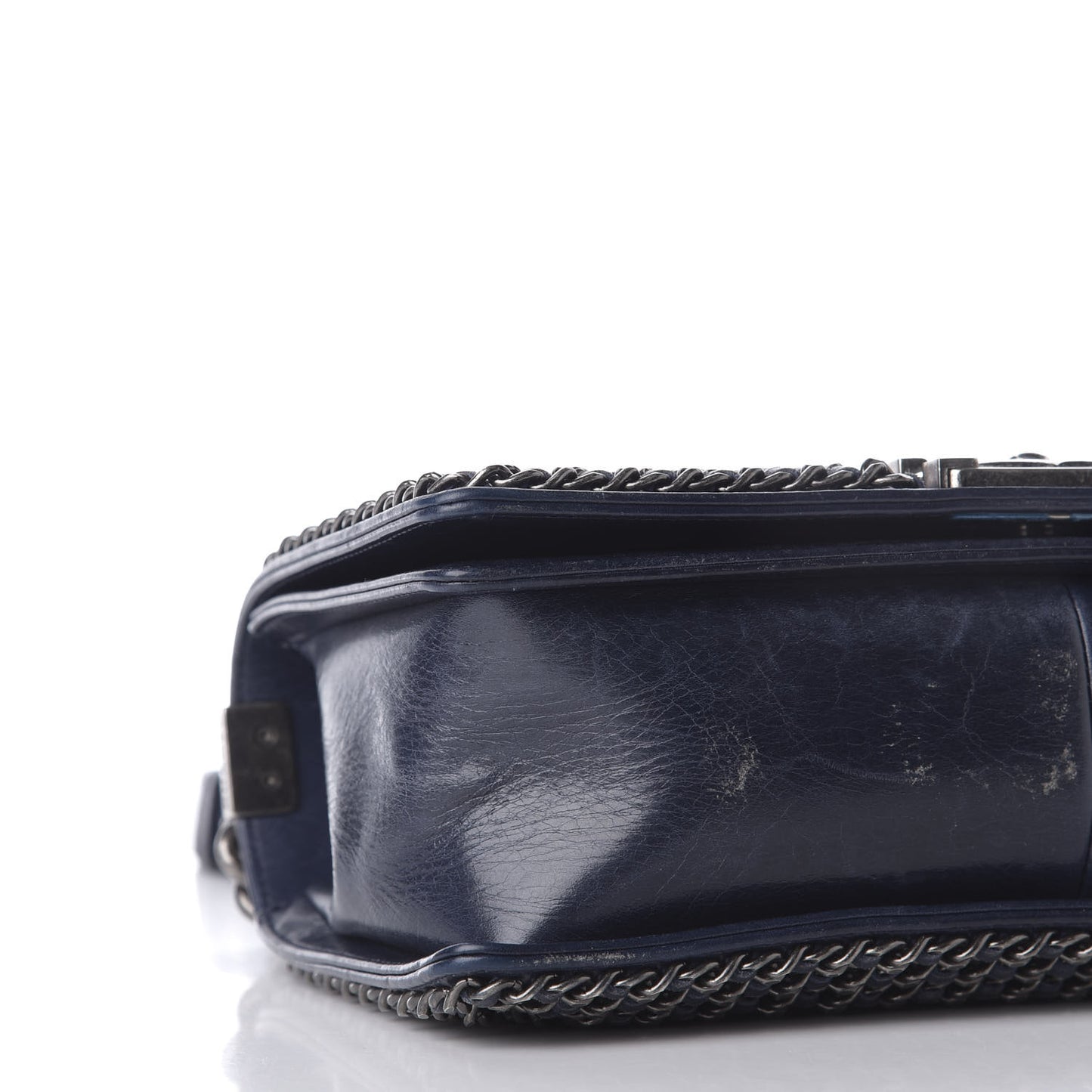 Glazed Calfskin Quilted Medium Boy Chained Flap Blue